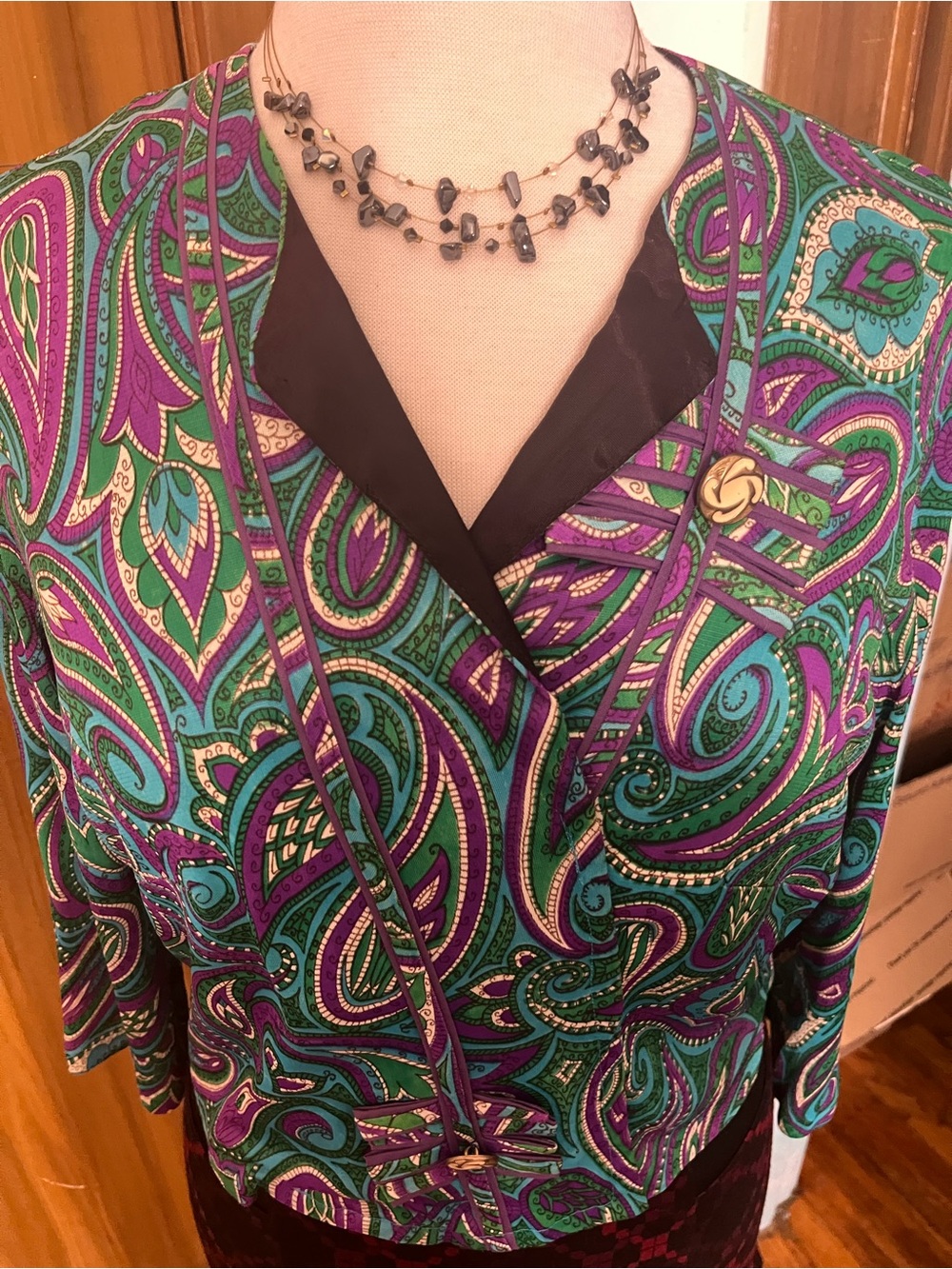 Vintage Vibrant Paisley Print Jacket in Teal & Purple